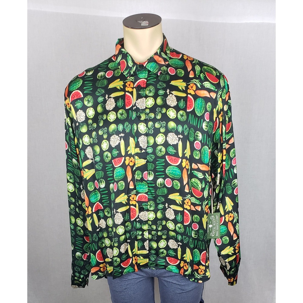 Denim Tears Mens Kiss My‎ Grits Fruit Print Button Up Shirt Black Multi L NEW